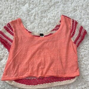 Free People We the Free Coral and Pink Crochet Crop Top